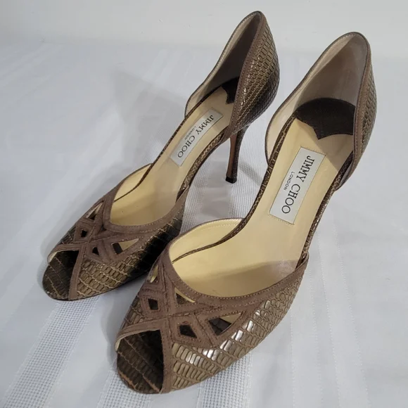 Jimmy Choo Brown Peep Toe Heels 38.5 8.5 - Picture 2 of 15